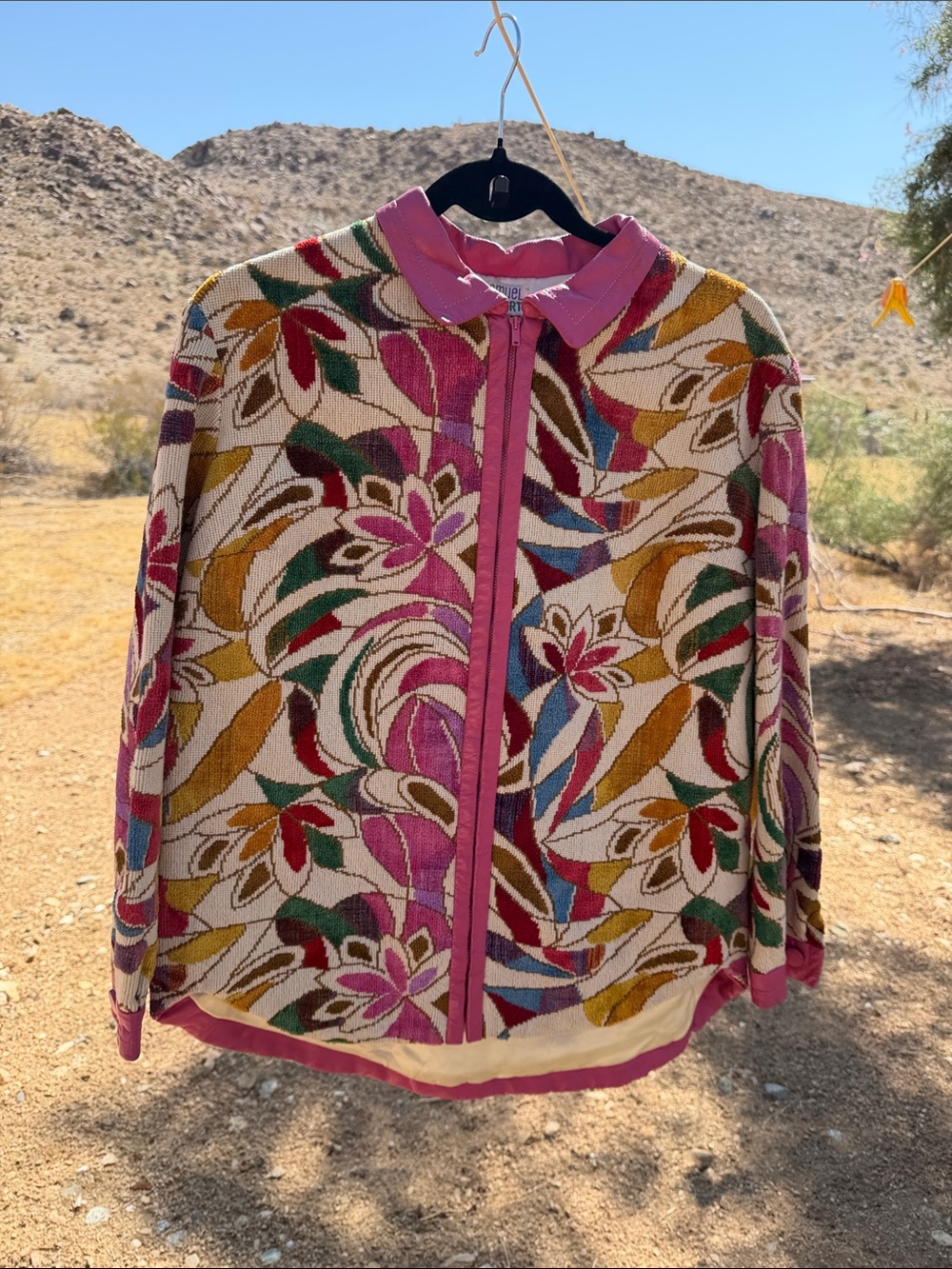 RARE Tapestry and Leather Trim Jacket